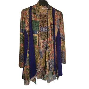 Soft Surroundings Izmir Paneled Topper Open Front Drape Cardigan Jewel Tones XL